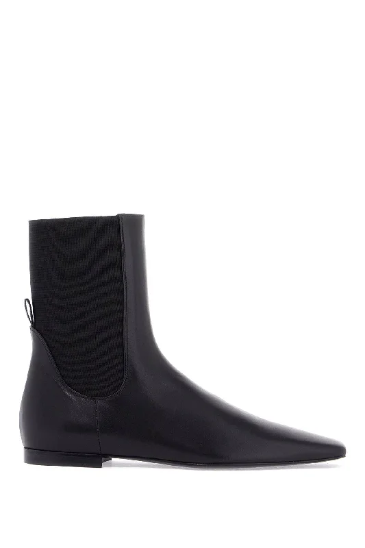 Toteme Shiny Black Leather Chelsea Boots With Rubber Sole