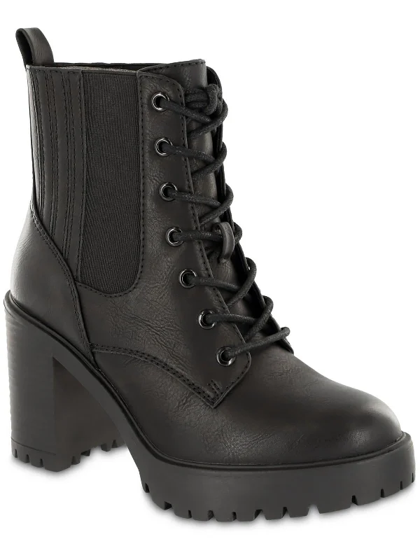 Daryl Womens Faux Leather Lug Sole Combat & Lace-Up Boots