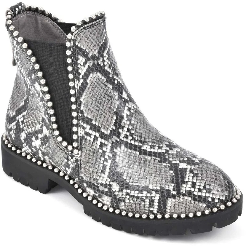 South End Womens Faux Leather Embellished Ankle Boots