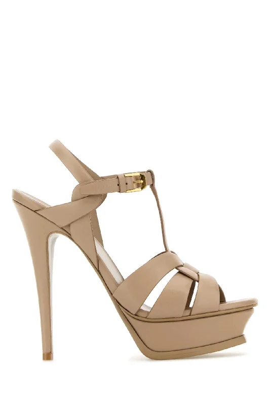 SAINT LAURENT Elegantly Chic Leather Tribute Sandals with 10.5 cm Heel