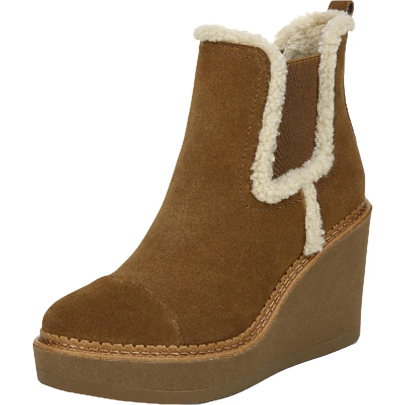 Reagan Womens Suede Faux Fur Lined Wedge Boots