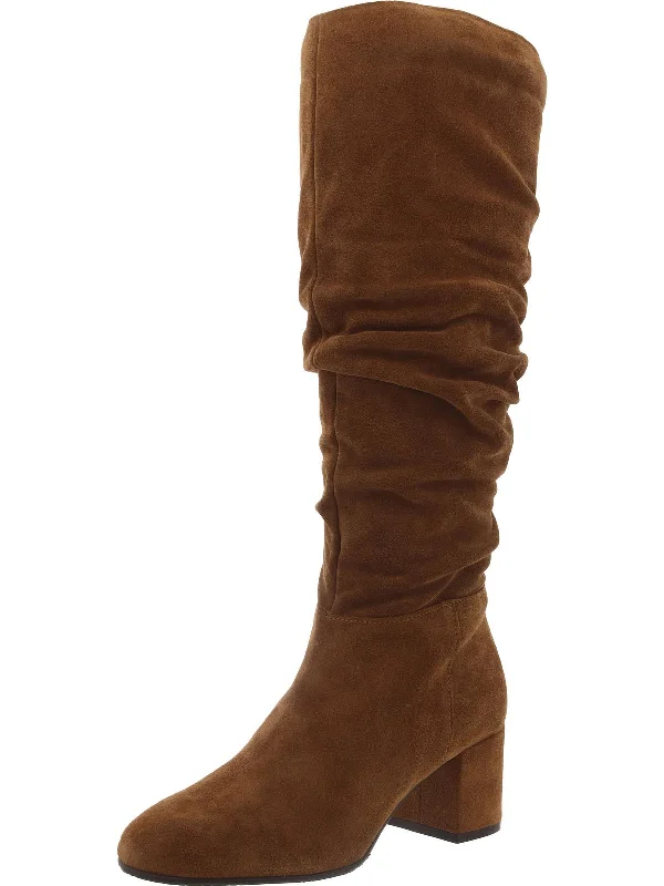 Sheer Slouch Womens Suede Block Heel Mid-Calf Boots