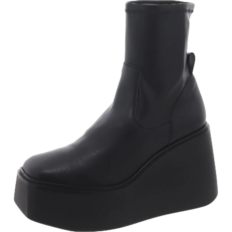 Carter Womens Faux Leather Wedge Ankle Boots