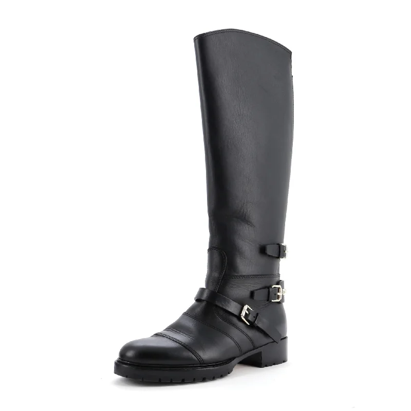 Women's Rockstud Buckle Knee High Boots Leather