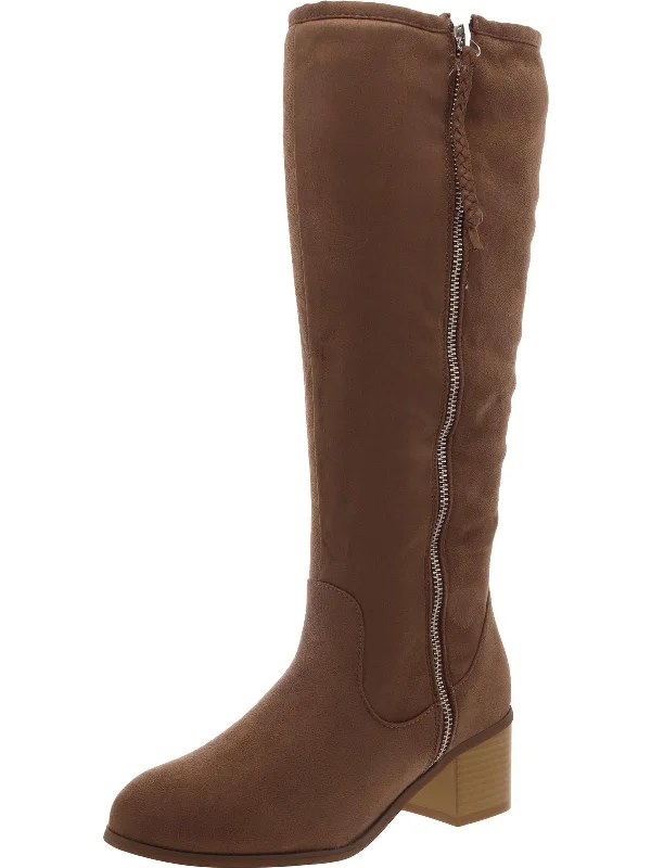 Womens Suede Block Heel Knee-High Boots