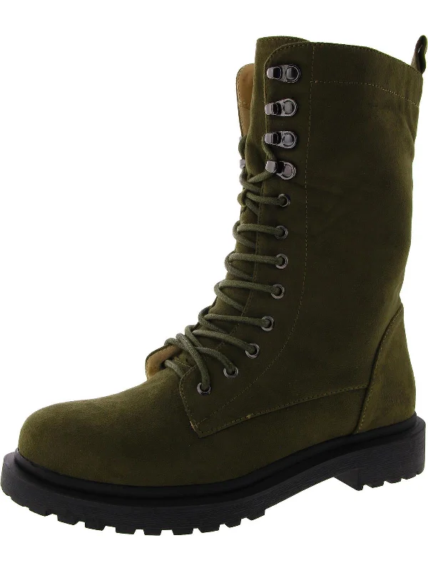 Womens Faux Leather Lace Up Combat & Lace-Up Boots