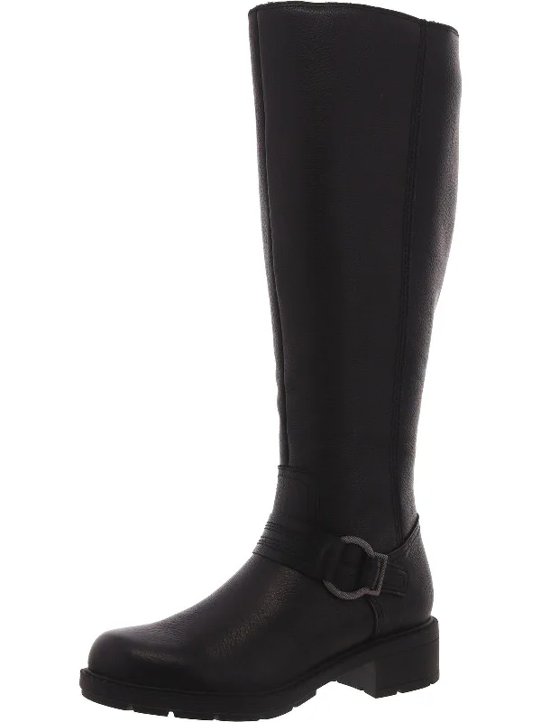 Hearth Raews Womens Leather Buckle Knee-High Boots