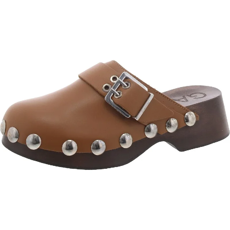 Ganni Womens Leather Slip On Clogs