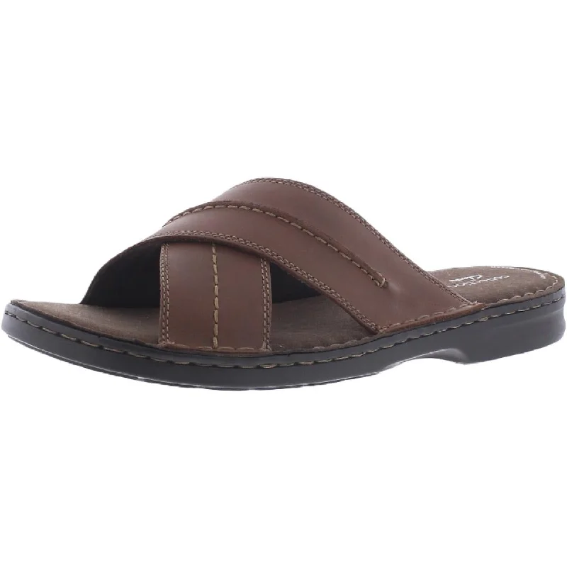 Clarks Mens Malone Cross Leather Comfort Slide Sandals