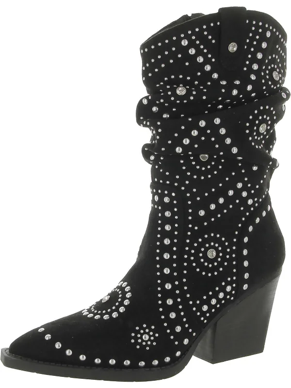 Stellar Womens Faux Suede Embellished Cowboy, Western Boots