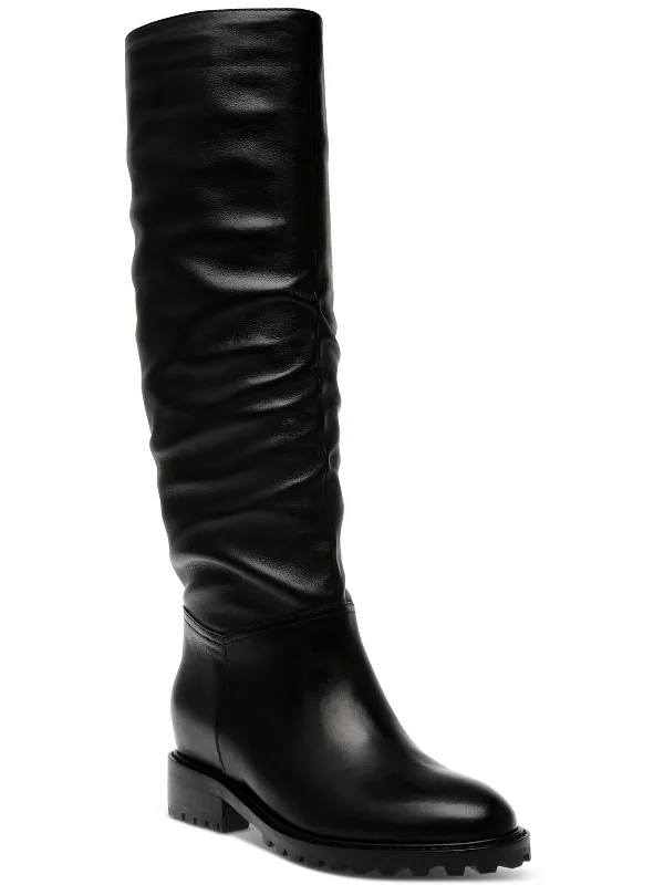 LORAL Womens Leather Lug Knee-High Boots