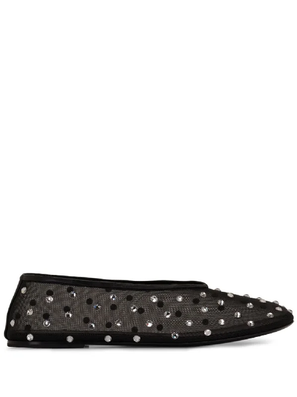 KHAITE Crystal-Embellished Mesh Ballet Flats