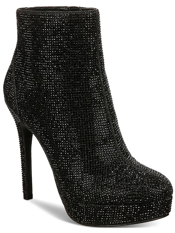 Chiara Womens Rhinestone Zip Up Ankle Boots