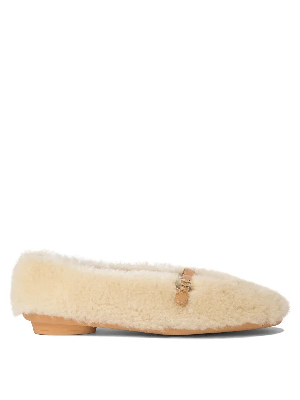 Ferragamo Chic Shearling Ballet Flats with Oval Heel