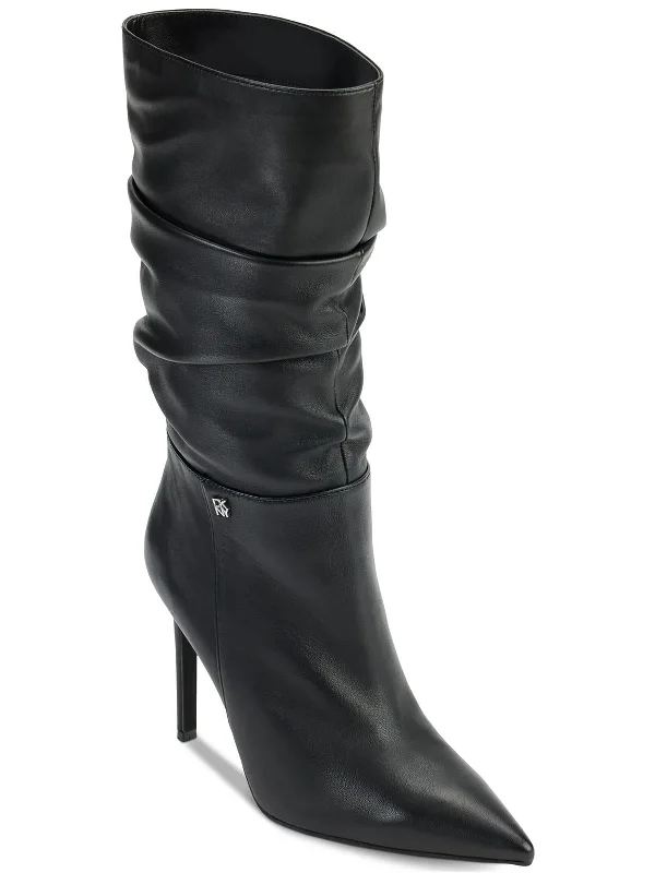 Maliza Womens Leather Slouchy Mid-Calf Boots