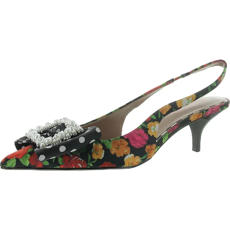 Birdy Womens Floral Print Embellished Kitten Heels