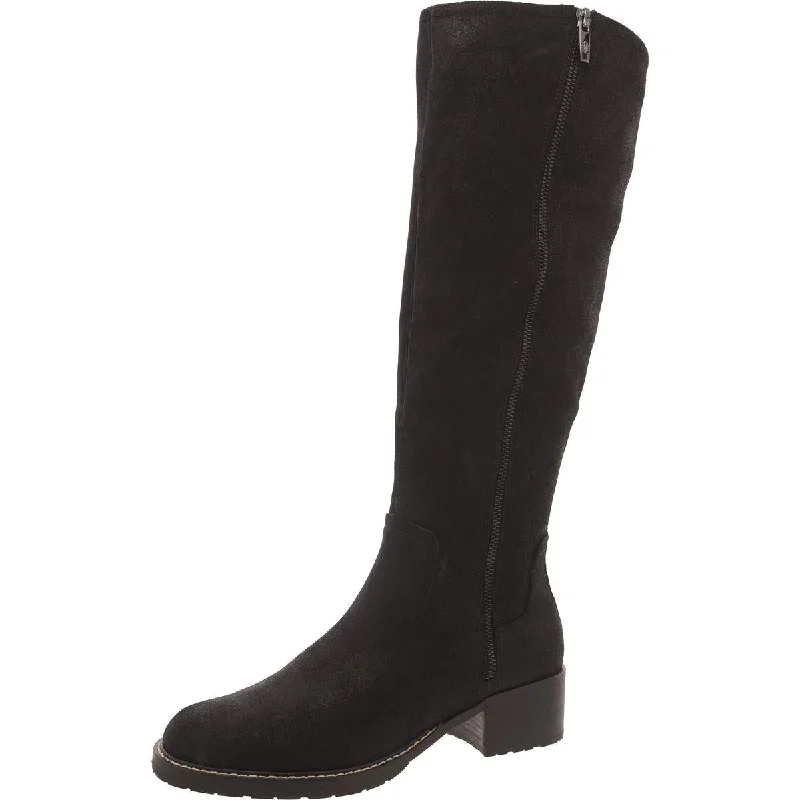 Womens Faux Suede Block Heel Knee-High Boots