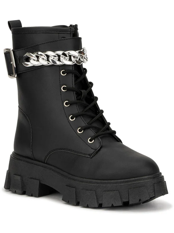 Womens Faux Leather Zipper Combat & Lace-up Boots