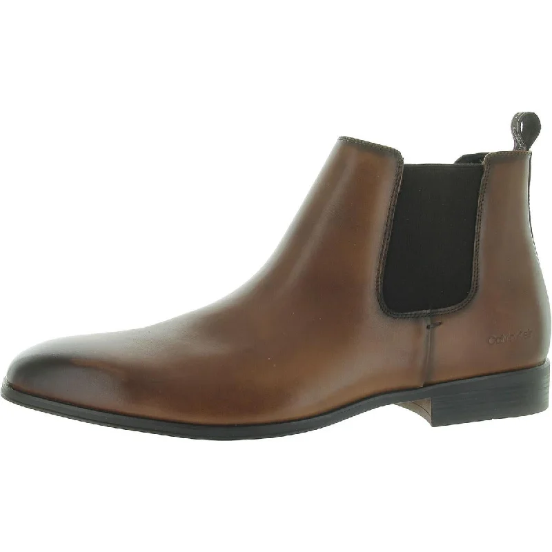 Donto Mens Leather Block Heel Chelsea Boots