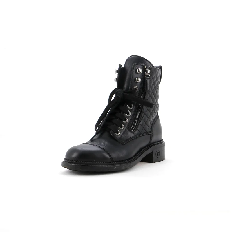 Women's CC Zip Up Combat Boots Quilted Leather