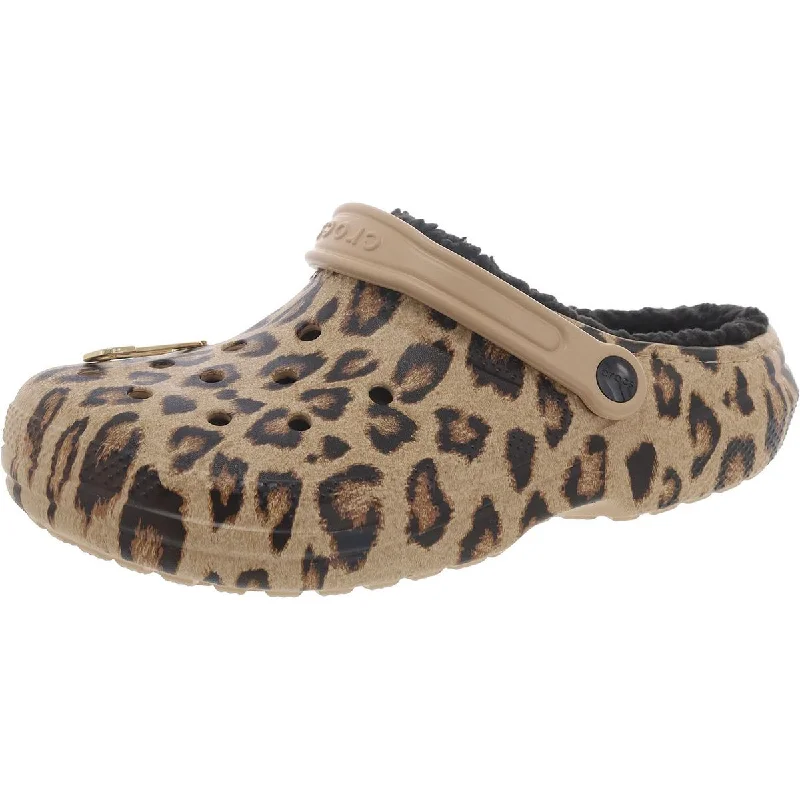 Crocs Womens Classic Lined Clueless  Faux Fur Lined Animal Print Clogs