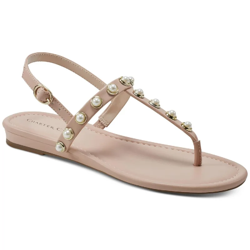 Charter Club Womens AVITA T-Strap Embellished Thong Sandals