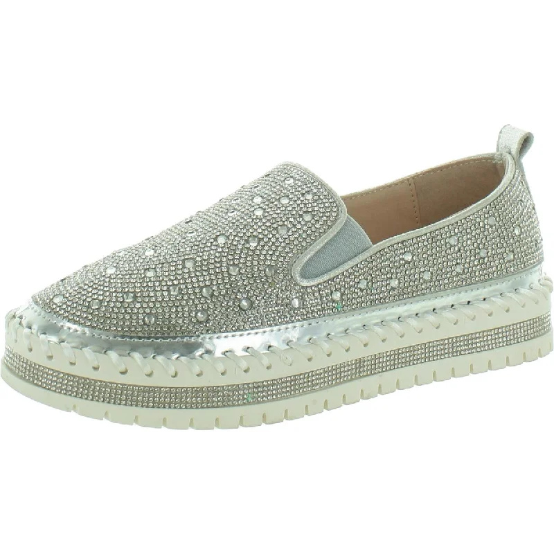 AZALEA WANG Womens Rhinestone Slip On Loafers