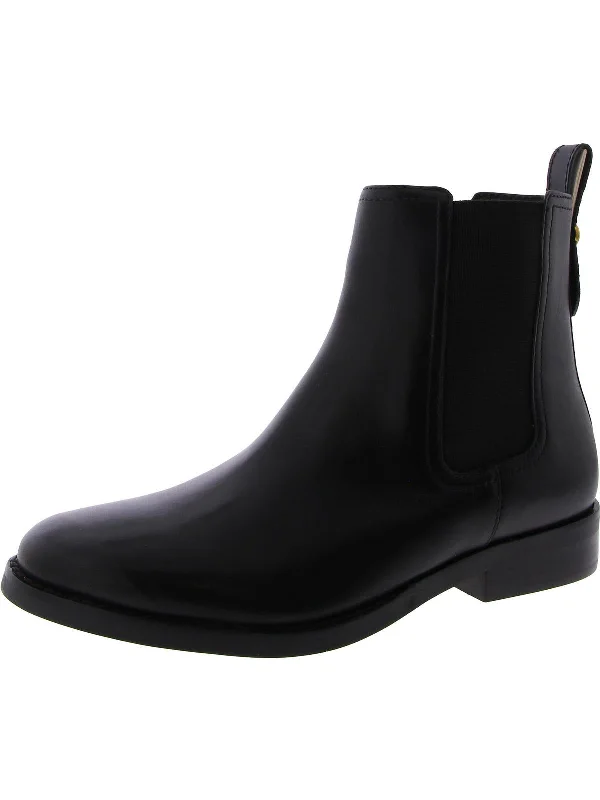 Maeve Womens Leather Stacked Heel Chelsea Boots