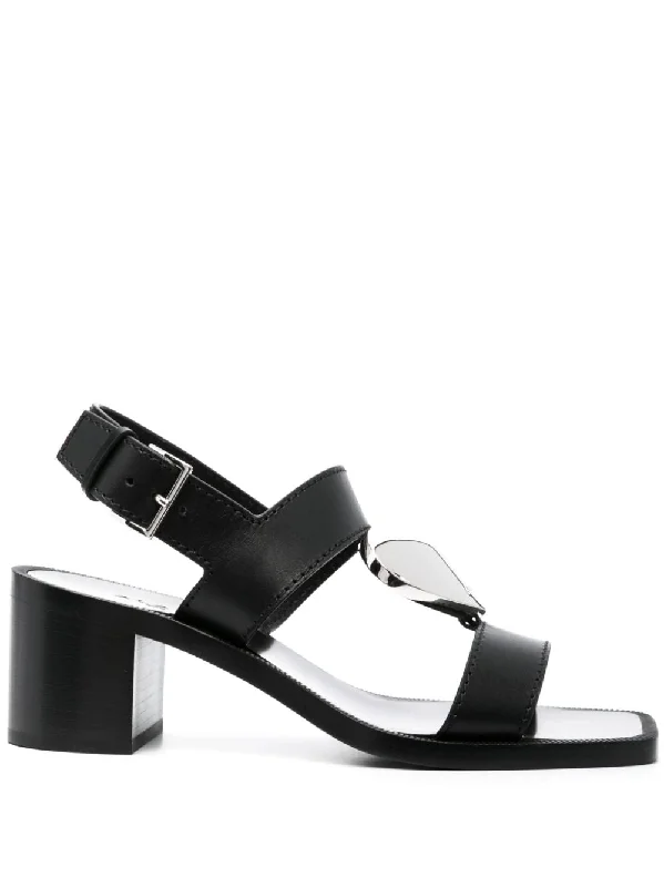 ALAIA Heart Charm Block Heel Leather Sandals