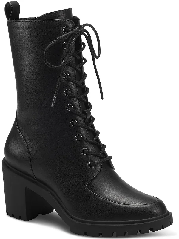 Blaire Womens Faux Leather Round Toe Combat & Lace-up Boots