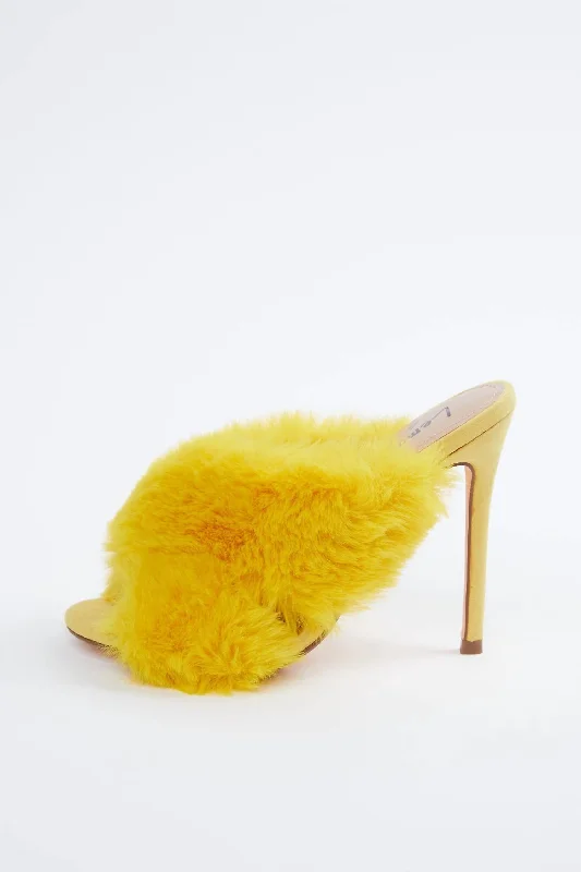 Faux-Fur Vegetarian Suede Mules In Yellow