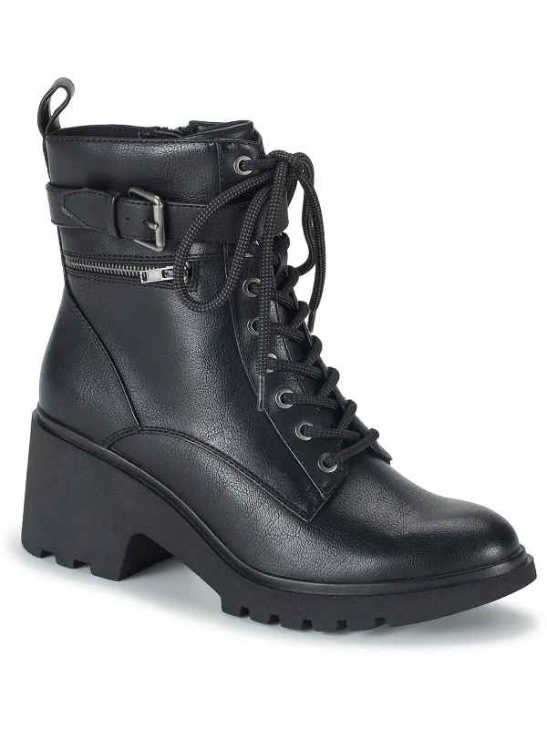 Dani Womens Faux Leather Lug Sole Combat & Lace-Up Boots