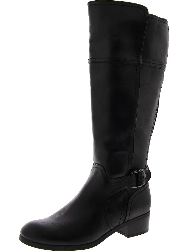 Womens Faux Leather Zipper Knee-High Boots