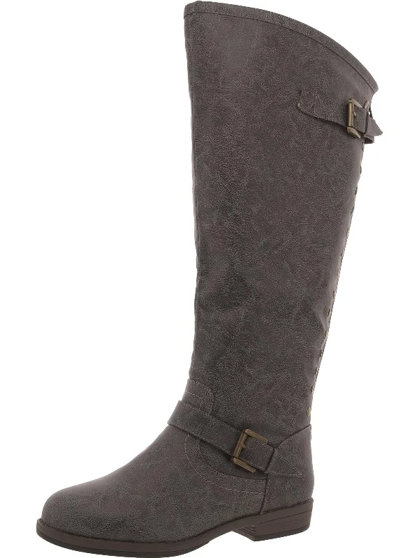 Womens Faux Leather Wide Calf Knee-High Boots