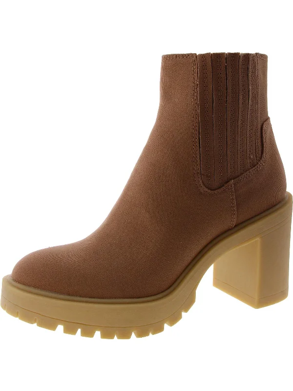 Womens Canvas Block Heel Ankle Boots