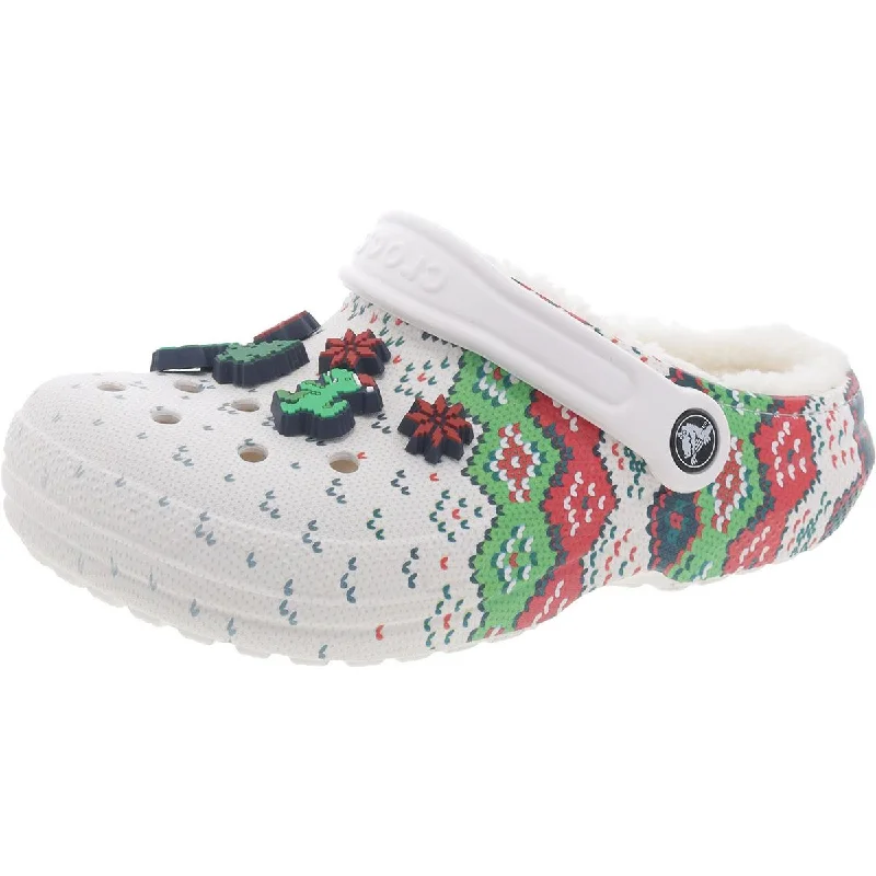 Crocs Womens Classic Lined Holiday Charm Faux Fur Lined Slip On Clogs