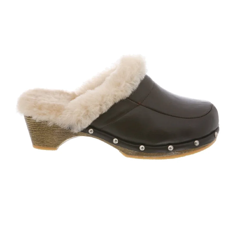 Ladies Monica Leather Clog In Coffee