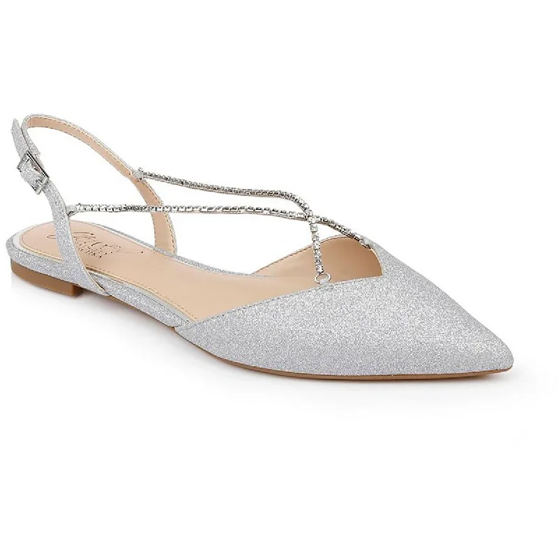 Jewel Badgley Mischka Womens Bhfo Rhinestone Faux Leather Slingbacks