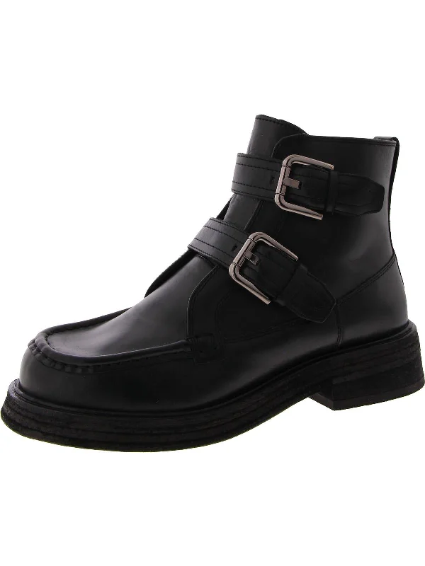 Isla Womens Leather Buckle Motorcycle Boots