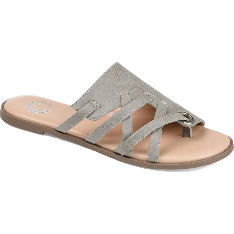 Journee Collection Womens Hasten Faux Leather Flat Sandals