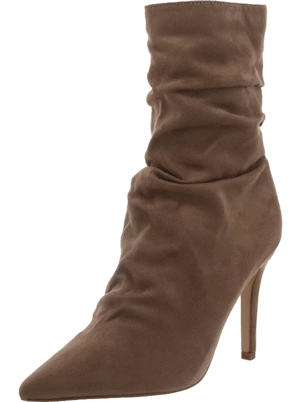 Womens Faux Suede Zipper Mid-Calf Boots