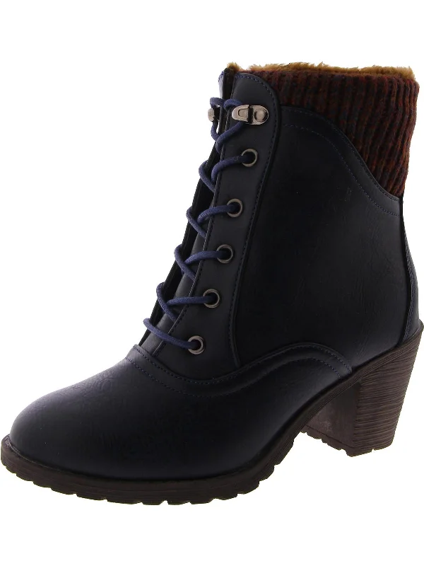 LACY LORI Womens Faux Leather Lace Up Ankle Boots