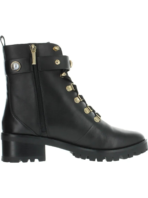 Perry Womens Leather Embellished Combat & Lace-up Boots