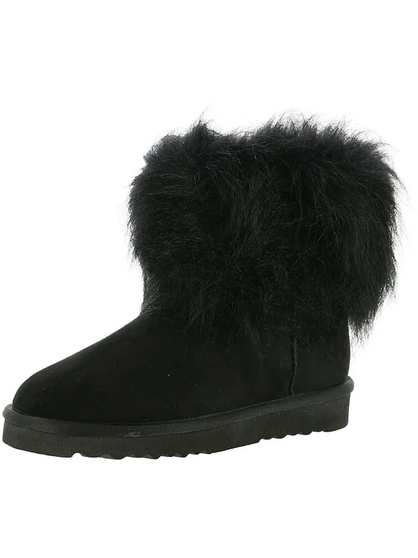 Kacey Womens Microsuede Faux Fur Ankle Boots