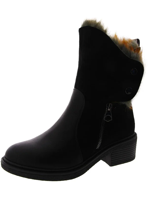 Saige-B Womens Faux Leather Faux Fur Mid-Calf Boots