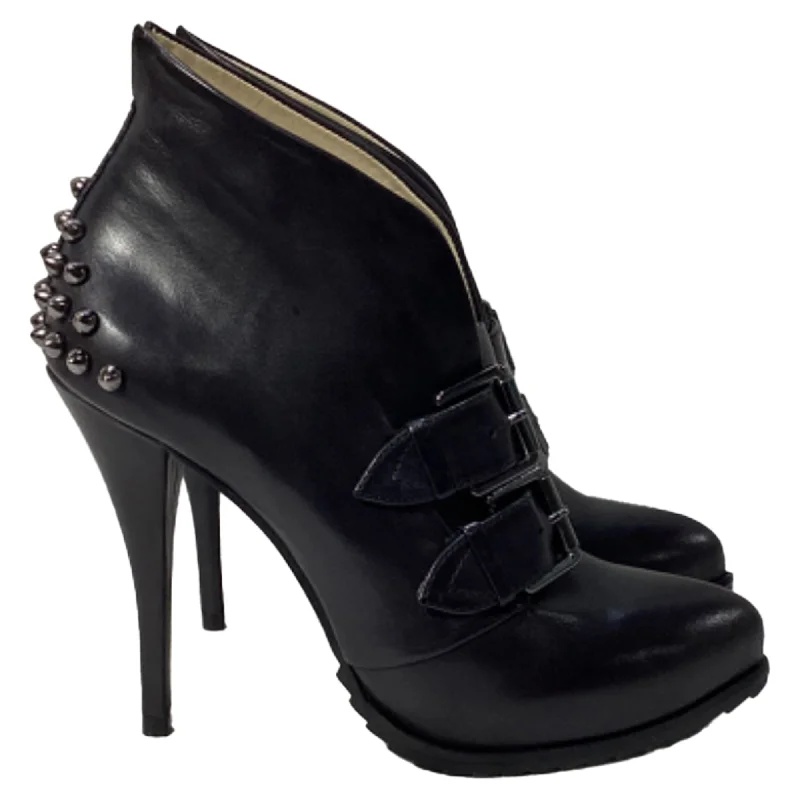 McQ by Alexander McQueen Studded Accents Ankle Boots in Black Leather