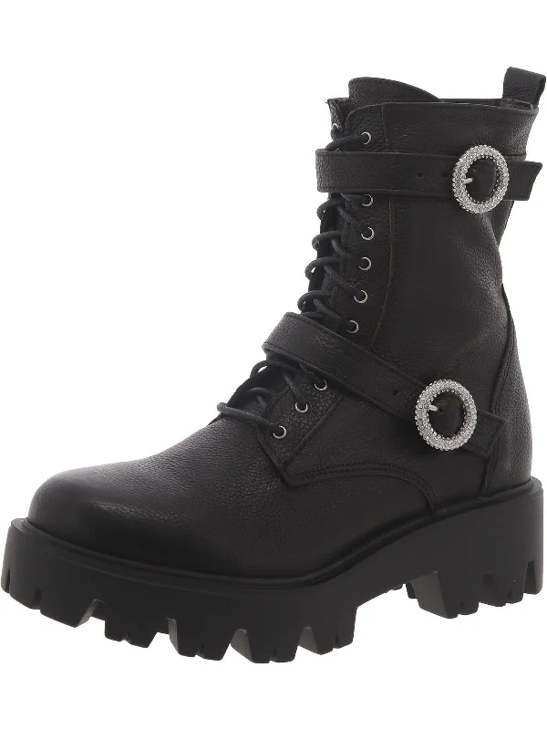 Womens Rhinestone Buckle Combat & Lace-Up Boots