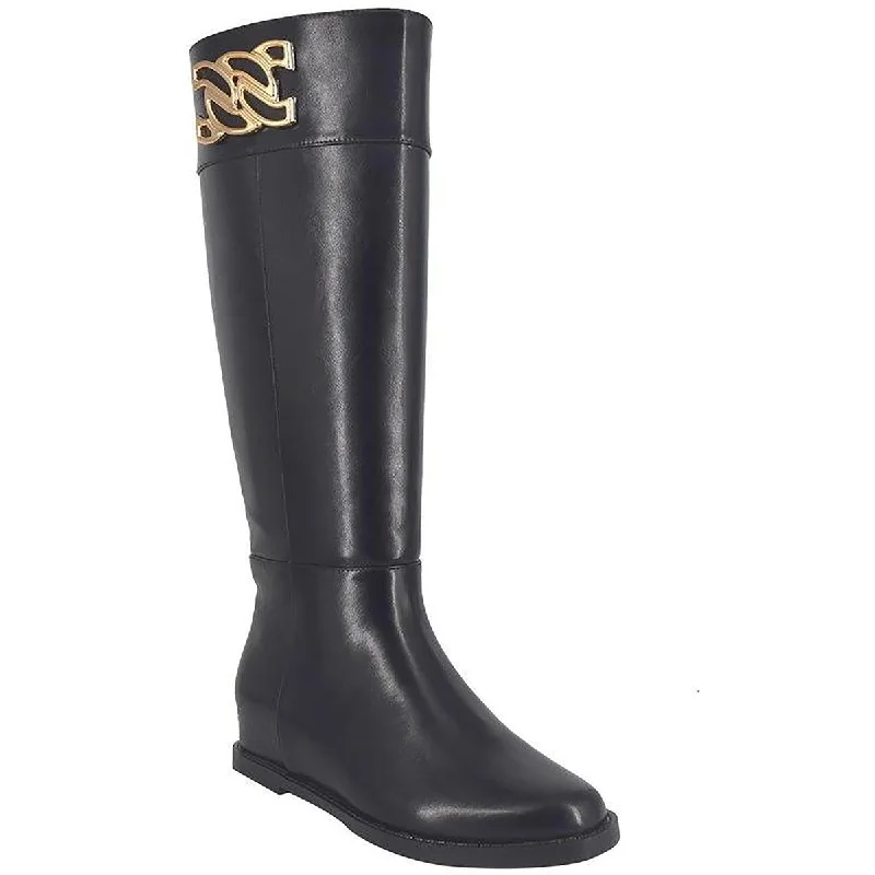 REILEY Womens Faux Leather Zip Up Knee-High Boots