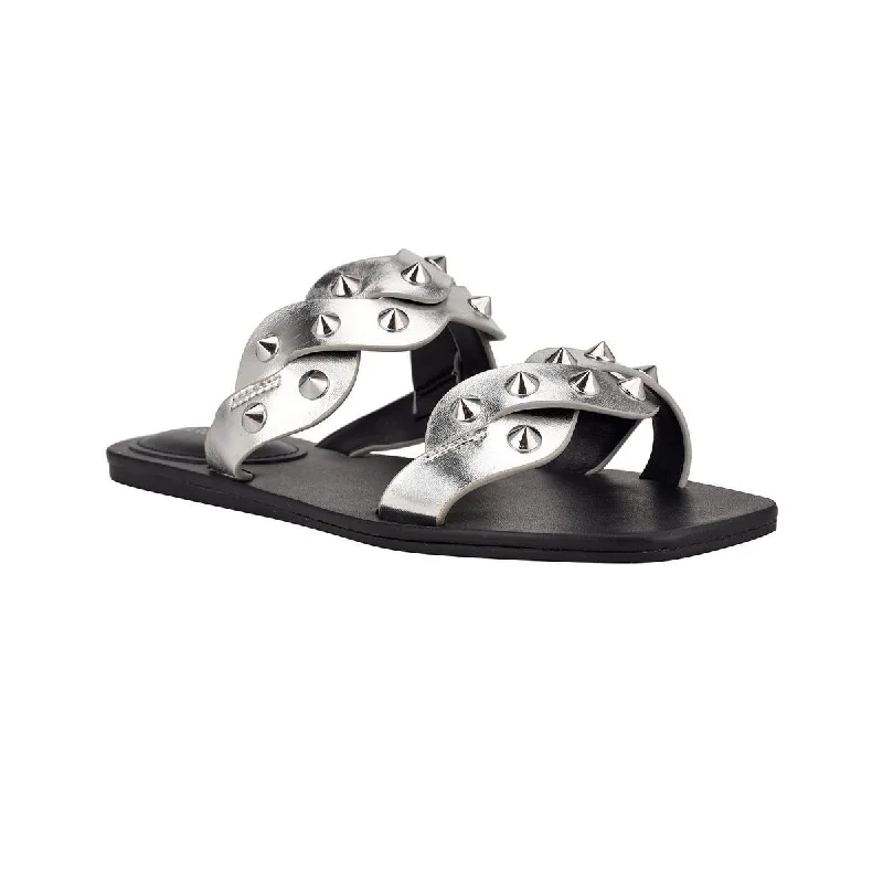 Marc Fisher Womens Bodil Faux Leather Metallic Slide Sandals