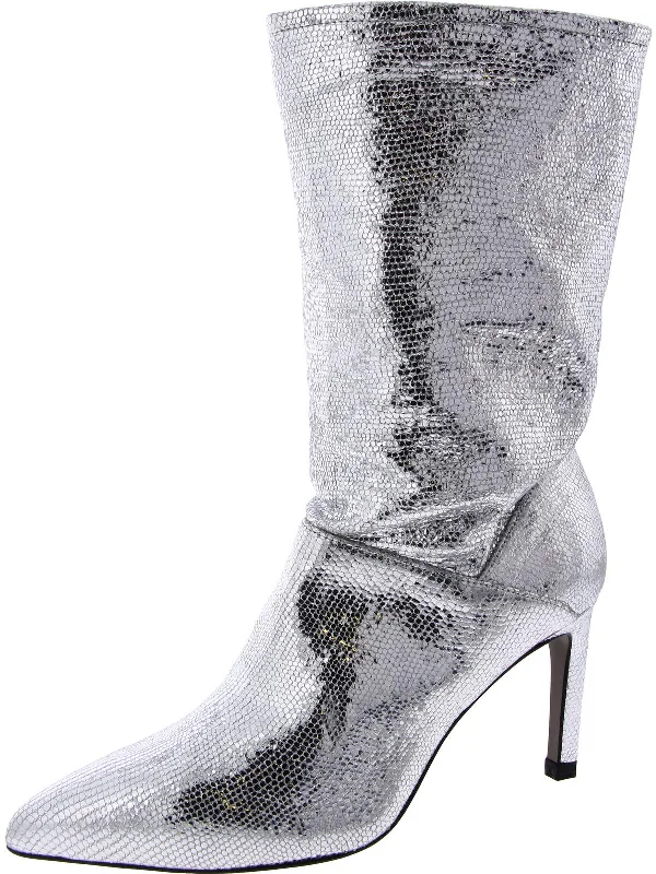 Orlana Womens Metallic Pointed Toe Mid-Calf Boots